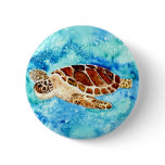 sea turtle marine sealife watercolor painting pin