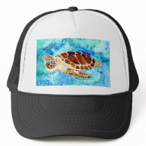 sea turtle marine sealife watercolor painting hat