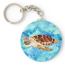 sea turtle marine sealife watercolor painting keychains