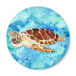 sea turtle marine sealife watercolor painting magnets