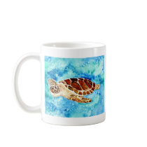sea turtle marine sealife watercolor painting coffee mug