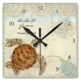 Sea Turtle Modern Coastal Ocean Beach Swirls Style Wallclocks