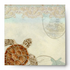 Sea Turtle Modern Coastal Ocean Beach Swirls Style Envelopes