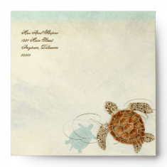 Sea Turtle Modern Coastal Ocean Beach Swirls Style Envelope
