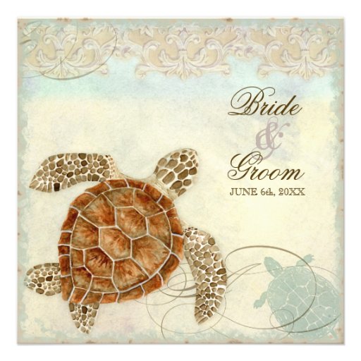 Sea Turtle Modern Coastal Ocean Beach Swirls Style Custom Invite