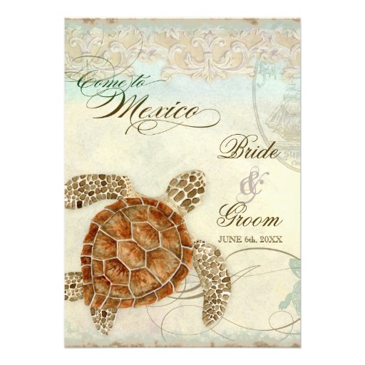 Sea Turtle Modern Coastal Ocean Beach Swirls Style Announcements