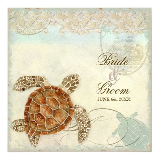 Sea Turtle Modern Coastal Ocean Beach Swirls Style Personalized Invite