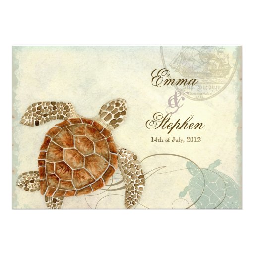 Sea Turtle Modern Coastal Ocean Beach Swirls Style Custom Announcements