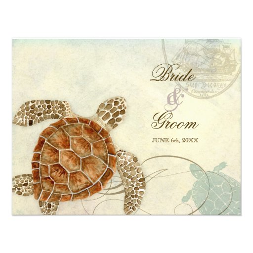 Sea Turtle Modern Coastal Ocean Beach Swirls Style Announcements