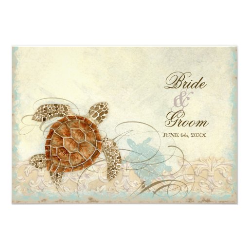 Sea Turtle Modern Coastal Ocean Beach Swirls Style Personalized Announcements
