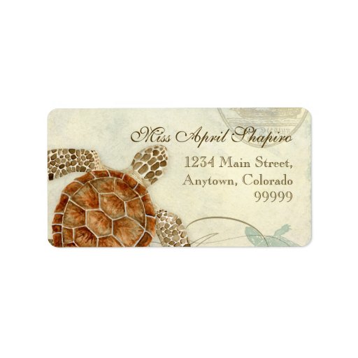 Sea Turtle Modern Coastal Ocean Beach Swirls Style Custom Address Label