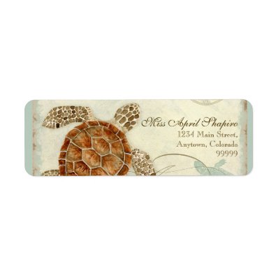 Sea Turtle Modern Coastal Ocean Beach Swirls Style Custom Return Address Labels