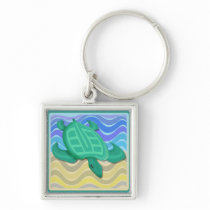 Sea Turtle on Beach Square Keychain
