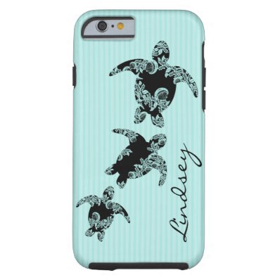 Sea Turtles Aqua Stripe with Name Tough iPhone 6 Case