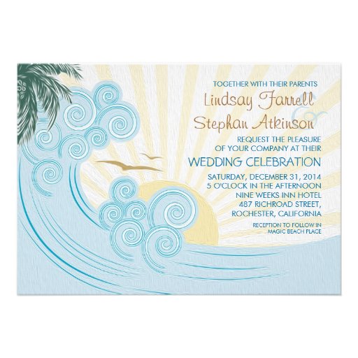 Sea waves beach wedding invitations