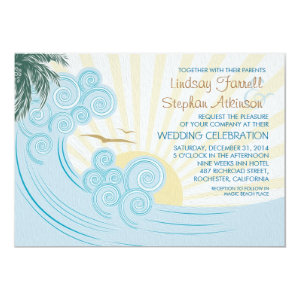 Sea waves beach wedding invitations 5