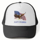 Seabees Bald Eagle American Flag Design Trucker Hat