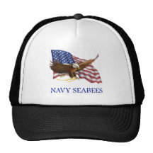 Seabees Bald Eagle American Flag Design Trucker Hat