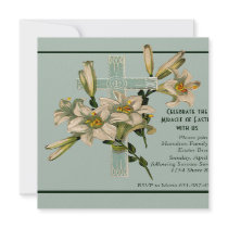 Seafoam Cross and Lilies Invitation