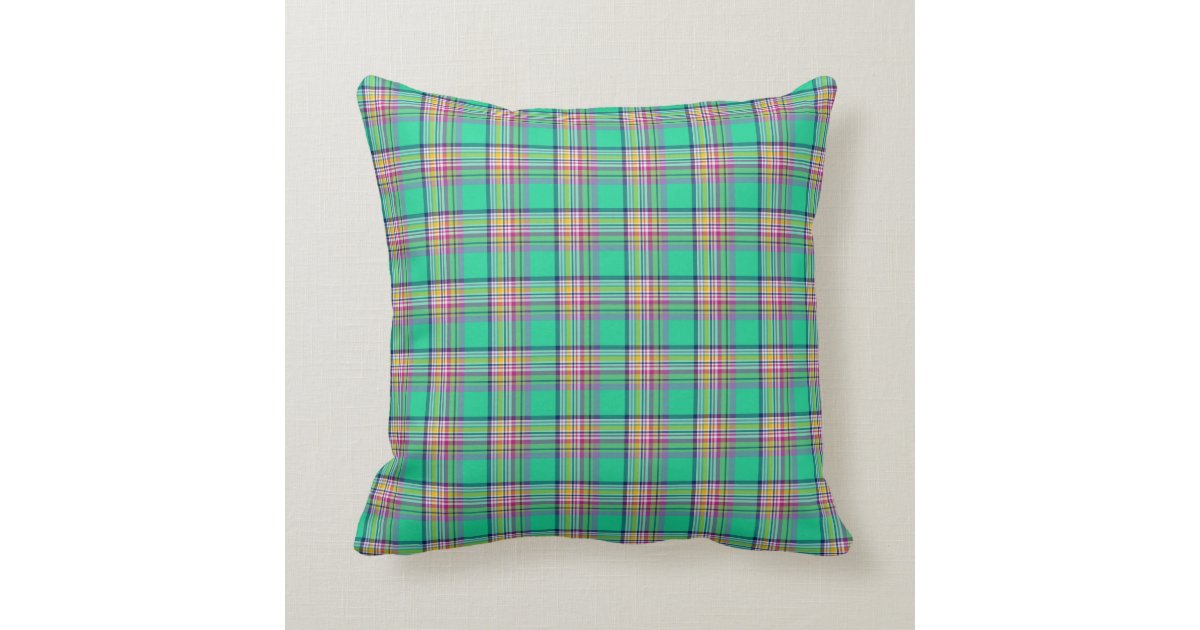 Seafoam Green and Pink Girly Plaid Throw Pillow Zazzle