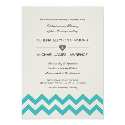 Seafoam Green & Teal Chevron Wedding Invitation