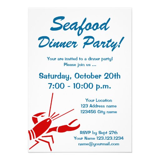 Seafood dinner party invitations with red lobster