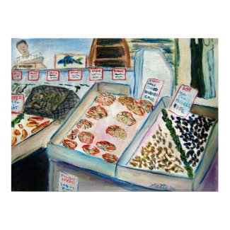 Seafood Sale Art Poster Print (Pike Place Seattle) print