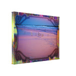 Seagull in Pink and Blue Seascape at Dawn Stretched Canvas Print