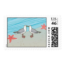 seagull kissing beach stamp