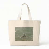 Seagull on rock canvas bag