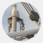 Seagull on the Rigging of a Boat Round Stickers