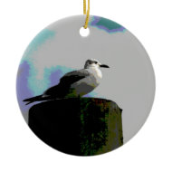 Seagull sitting on a dock posterized photograph ornament