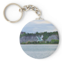Seagull soaring across the lake key chains