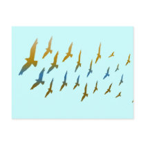seagulls brown blue post card