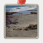 Seagulls feeding on the beach christmas tree ornaments