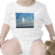 seagulls flying over beach t-shirt