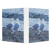 Seagulls Kissing on the Beach Photo 3 Ring Binders