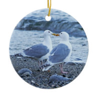 Seagulls Kissing on the Beach Photo Christmas Tree Ornament