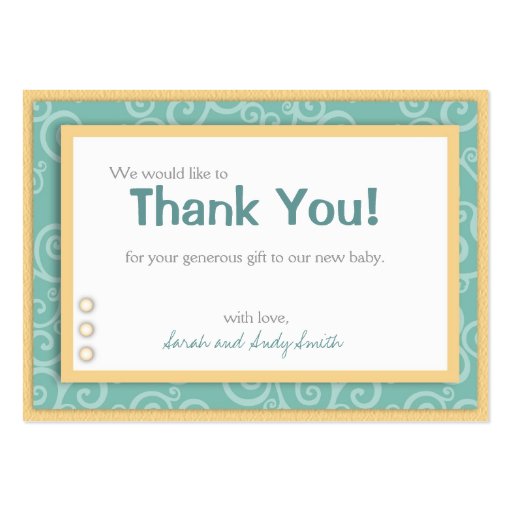 Seahorse Baby Thank You Notecard Business Card (back side)