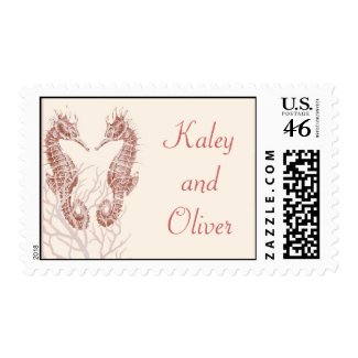 seahorse beach brown personalized postage stamp