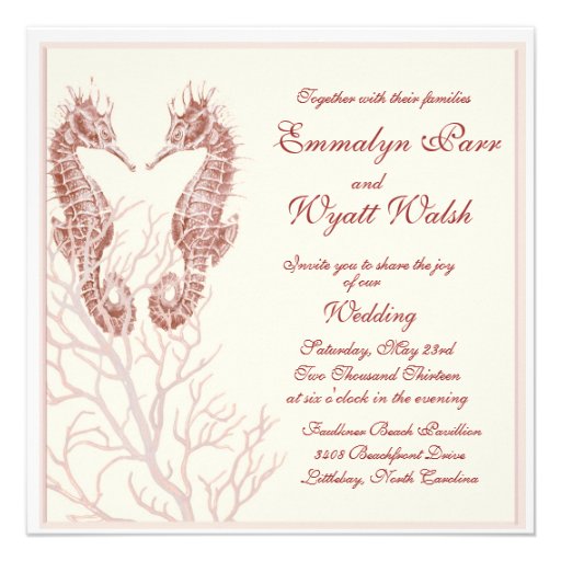 seahorse beach -  brown wedding invitation