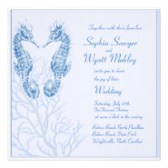 seahorse beach wedding blue - invitation