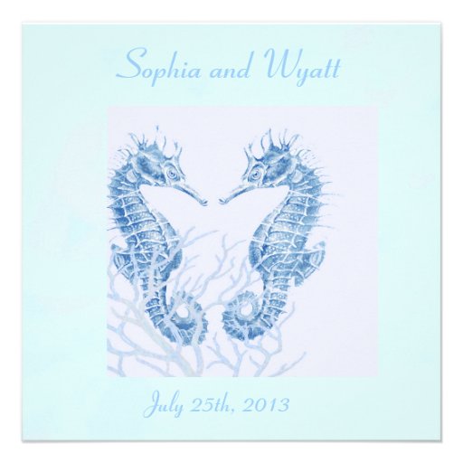 seahorse beach wedding blue - invitation