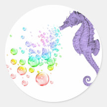 seahorse blowing rainbow bubbles stickers