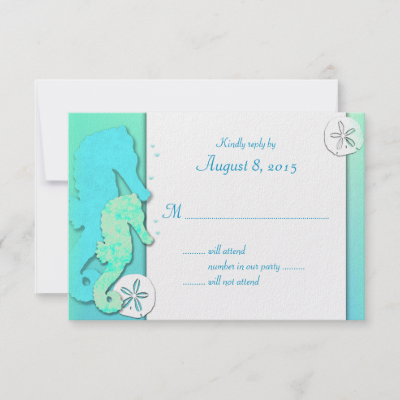Wedding Card Decorations on Seahorse Couple  Aqua Wedding Rsvp Cards Invitation