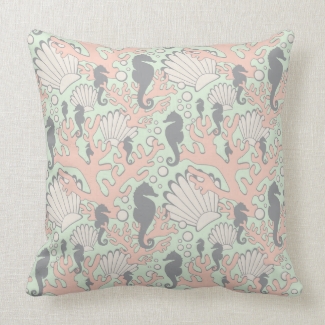 Seahorse Gardens Ocean Throw Pillow