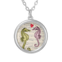 Seahorse Lovers on musical notes with heart Pendants