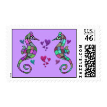Seahorse Rainbow Valentines Postage Stamps