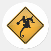 Seahorse Rodeo Warning Sign Round Sticker