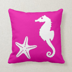 Seahorse & starfish - white on fuchsia pink pillow